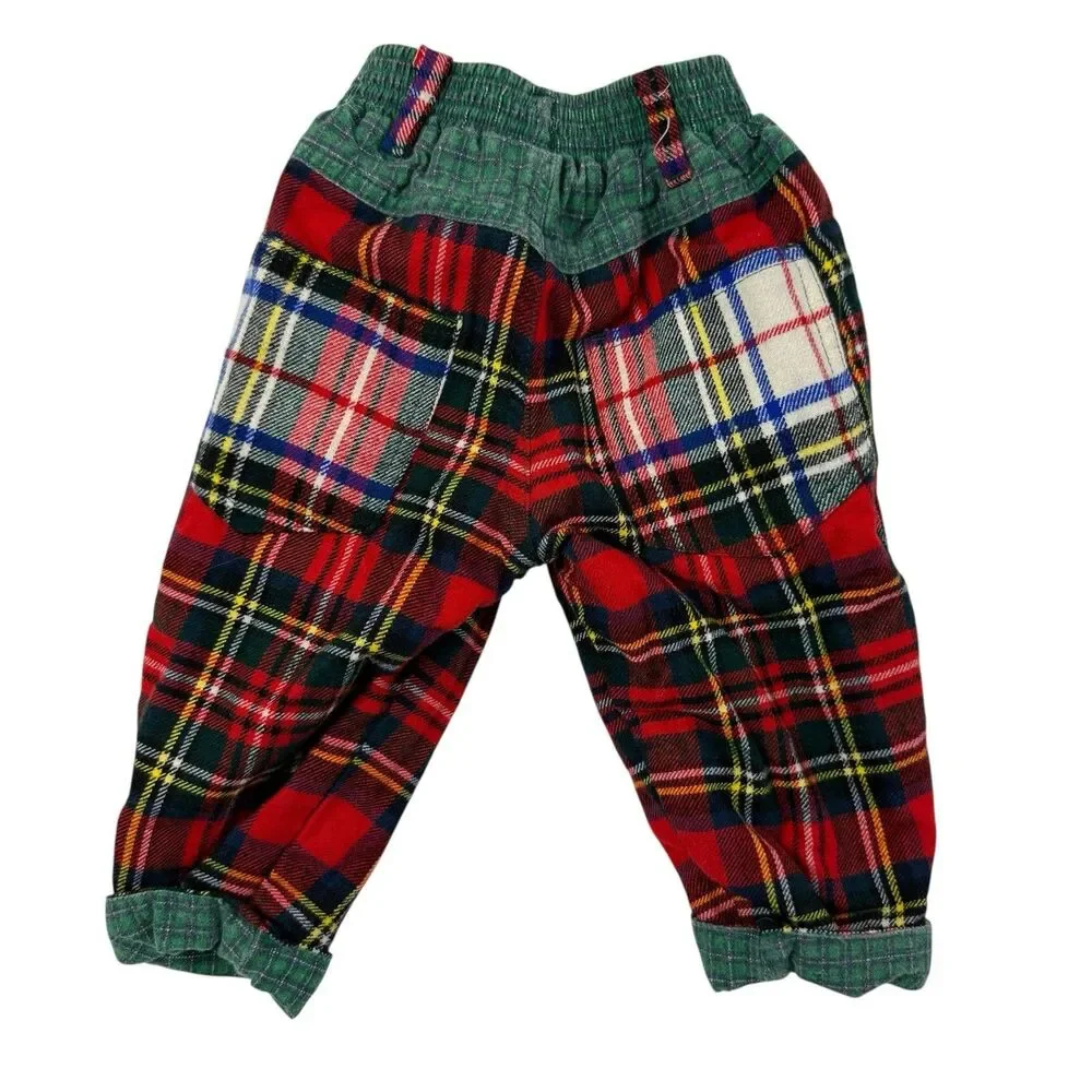 Petit Boy Plaid Flannel Retro Pants 12 Months Made in France PBOY Lined Baby Red